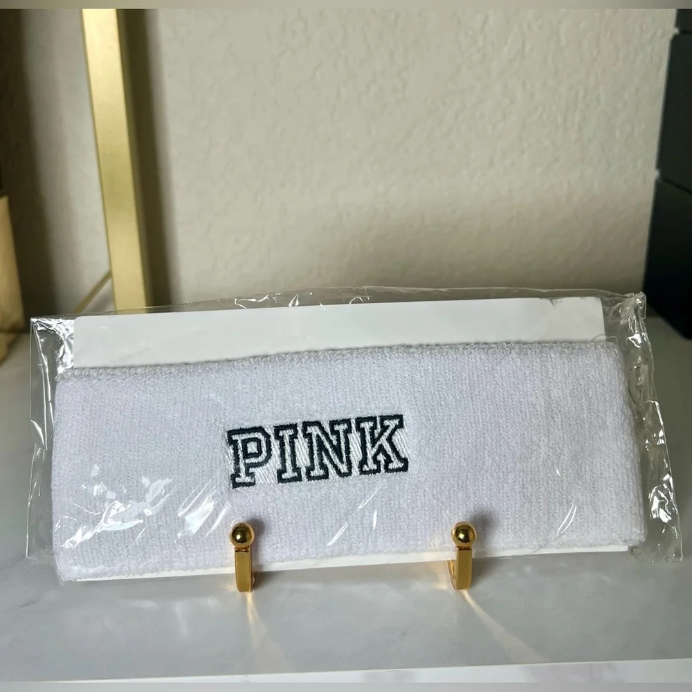 NWT White Headband Sweatband with Victoria’s Secret PINK Logo
